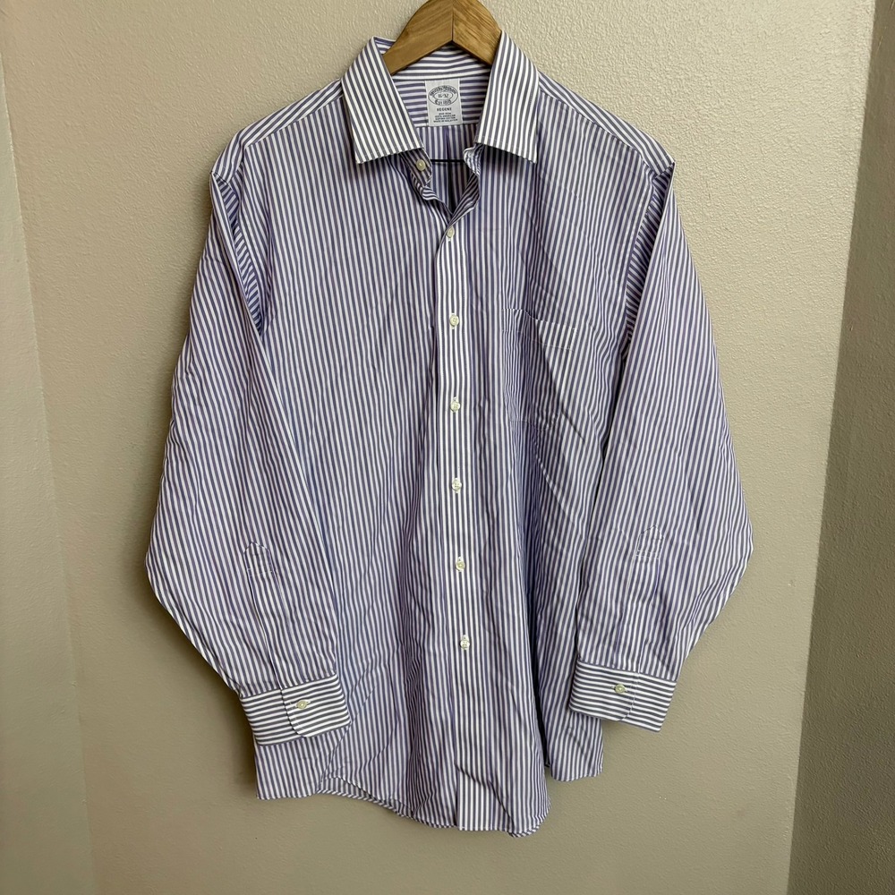 Brooks Brothers‎ Regent Oxford Dress Shirt 16-32 Purple Stripe Supima Cotton USA
